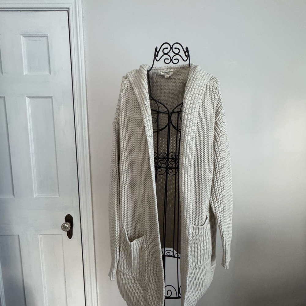 Oversized chunky knit Cozy 100% Cotton Knit Cream Hooded Sweater